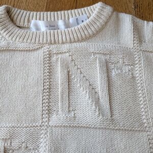Vtg US Naval Academy Raised Letter "N" & Stars Geometric Knit Ivory Sweater M
